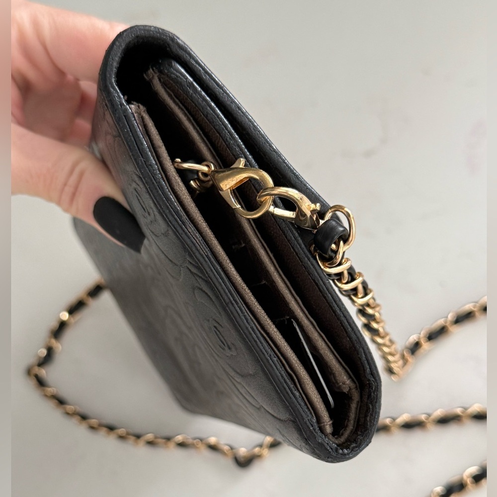 CHANEL Lambskin Embossed Camellia Large Gusset Flap Wallet w/Box, Card and Chain - Picture 5 of 16